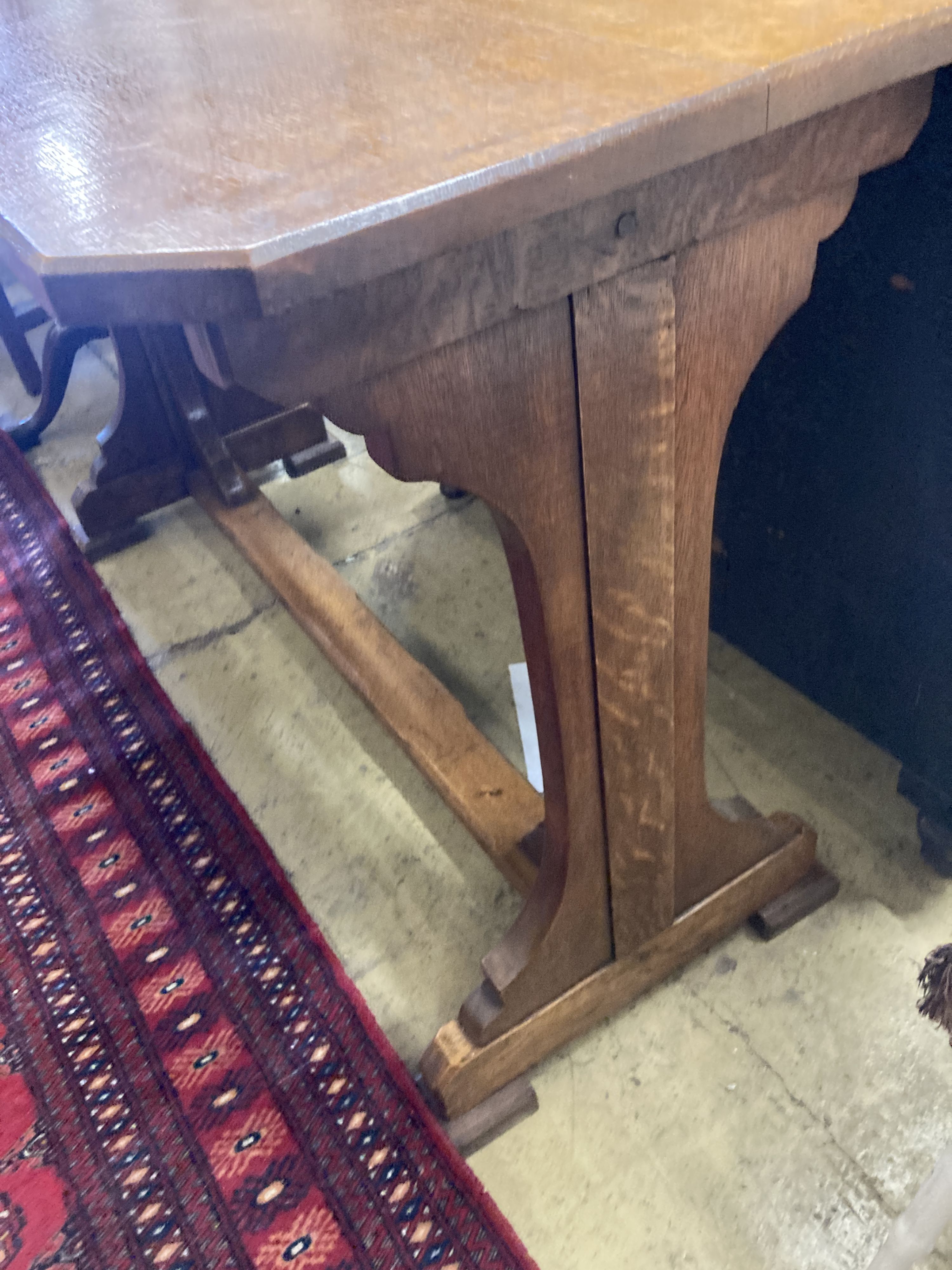 A Victorian rectangular oak side table, width 122cm, depth 51cm, height 76cm